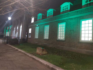 Town Hall Lit Up Green 