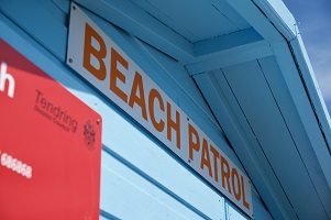 Close-up of a Beach Patrol station in Clacton