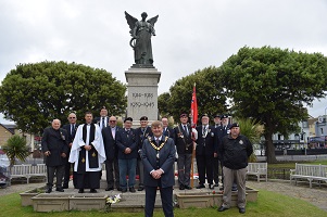 Veterans and Tendring District Council Chairman Councillor Peter Harris at Clacton War Memorial for the D-Day service