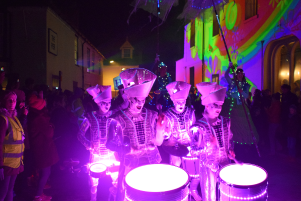 Spark drummers lead the procession at the 2019 Harwich Illuminate Festival