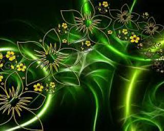 Green flower artwork on dark background