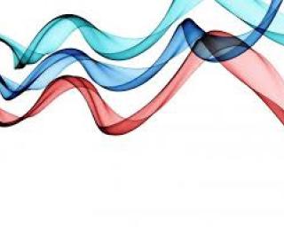 Wavy blue and red ribbons