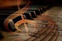 Piano keys with treble clef image superimposed
